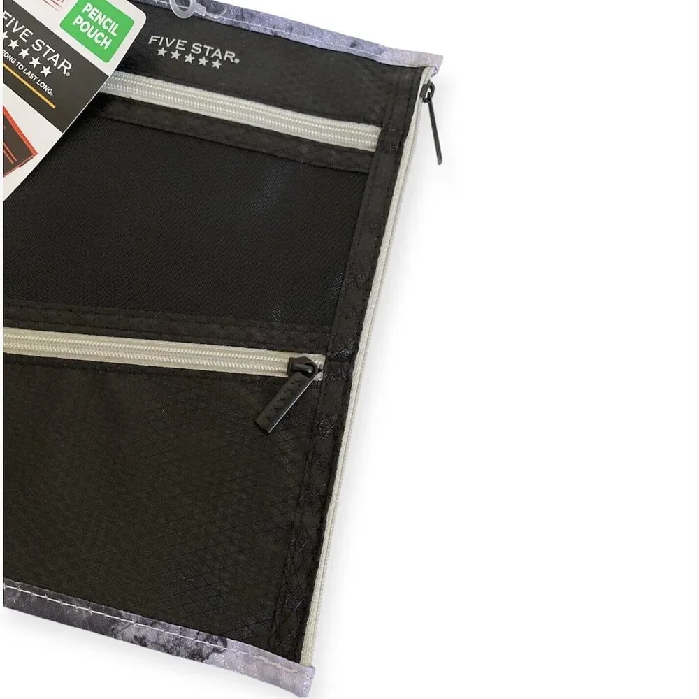 MEAD FIVE STAR Durashield Pen Pencil Pouch for Binder Zippered Black Gray NEW